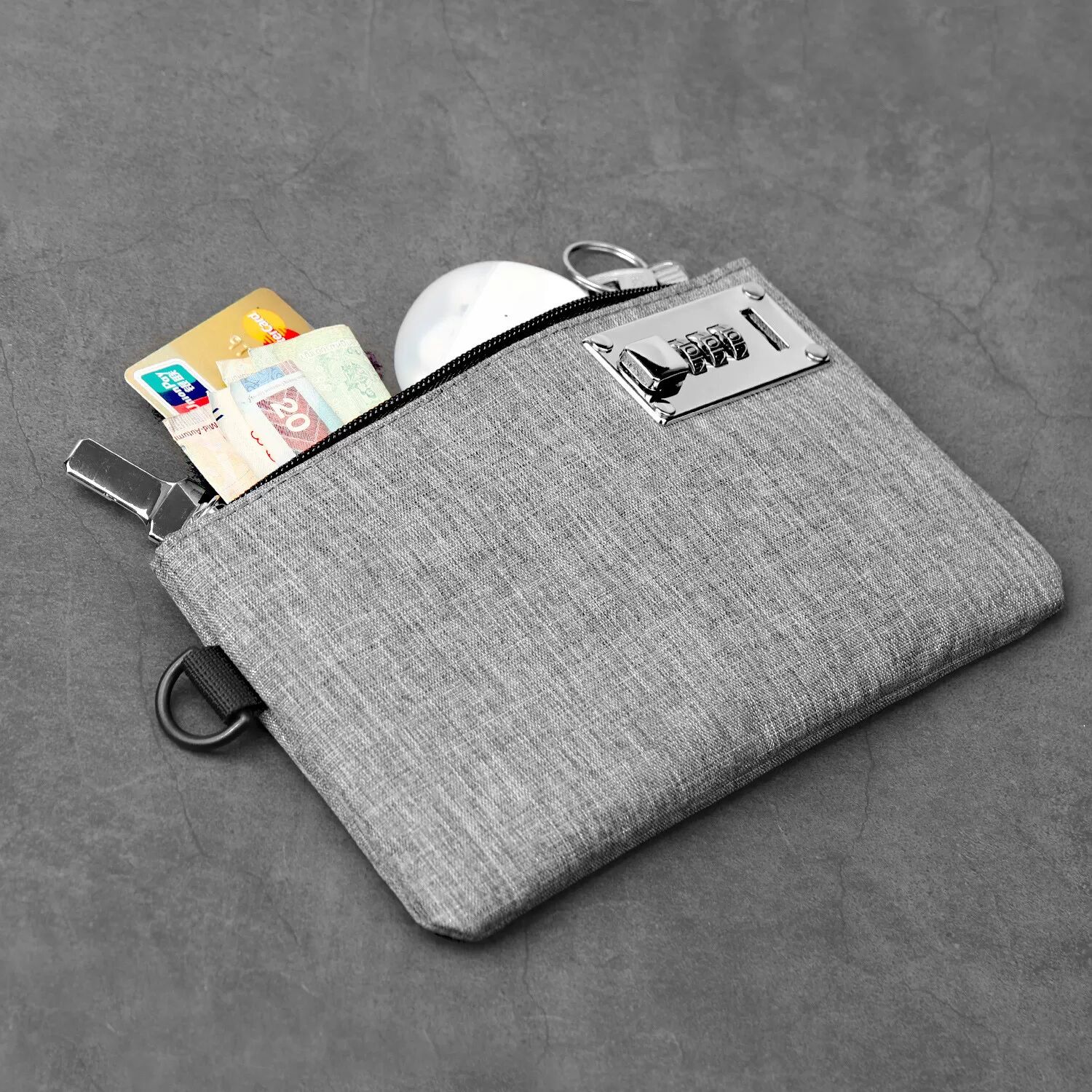 INF Sicherheitsbrieftasche aus Oxford-Stoff mit Passwortschloss Grau