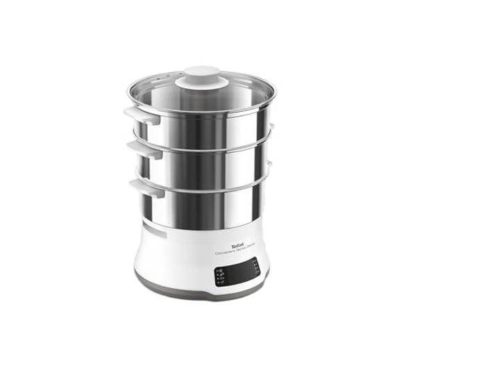 Tefal Convenient Series Deluxe Dampfgarer, einfacher Touchscreen 8 Programme, Garen auf 3 Ebenen, Behälter aus Edelstahl, langlebige Qualität, gesündere Zubereitung, Edelstahl/weiß, VC502D