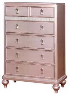 Benzara Five Drawers Contemporary Solid Wood Chest With Mirror Accent, Pink