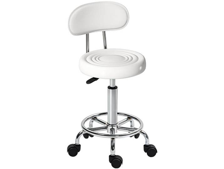 Homcom Rollhocker Polyester Stahl Weiß, Metall, Füllung: Schaumstoff, Sternfuß, 32x86x40 cm, Büromöbel, Bürostühle, Bürohocker