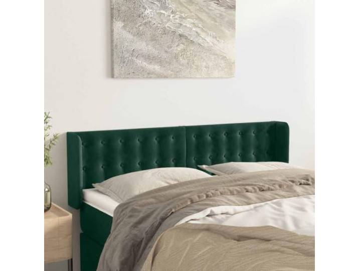 LPERTGFHU Kopfteil Ohren Design Samt Bettkopfteil Dunkelgrün 147x16x78/88 Höhenverstellbar, Robuste Holzbeine, Angenehme Haptik
