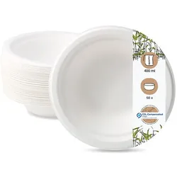 BIOZOYG 50 Stück Schale aus Zuckerrohr 400ml - Einwegschale für Salate, Bowls, Suppen, Eintöpfe - Runde Zuckerrohrschale - biologisch abbaubar