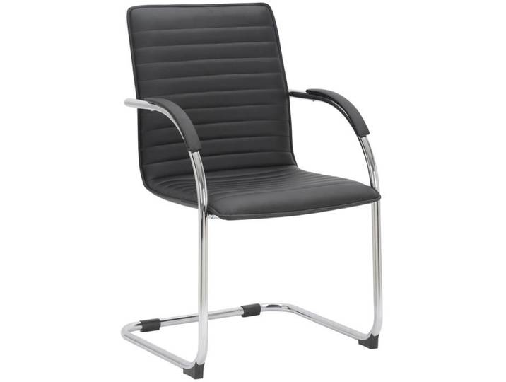 Chaise visiteur fauteuil de bureau avec accoudoirs assise en PVC noir pietement luge metallique 10_0003420