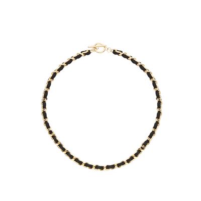 Gliederkette LASCANA, Damen, Gr. Metall Textil, L: 45, gold (goldfarben, schwarz), Metall, Textil, Halsketten Gliederkette, Halskette mit Knebelverschluss, weite Panzerkette