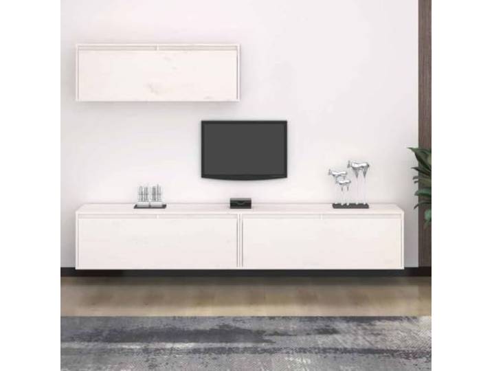 HEFZGDB 3-teiliges TV-Schrank-Set aus massivem Kiefernholz in Weiß - Wandhängeschränke für Wohnzimmer mit praktischem Design und Aufbewahrungsmöglichkeiten für Bücher und Dekoration