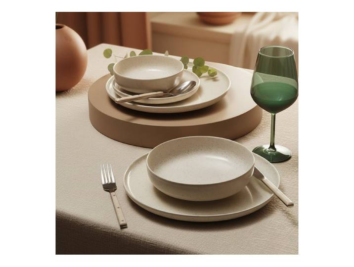 Kütahya Porselen Tafelservice Moderna 18-tlg. Geschirrset für 6 Personen - Creme (18-tlg), 6 Personen, Modernes Design, creme Farbe, 6 Personen Set