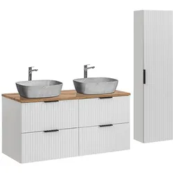 BADMÖBEL 120.8cm Adriel 2er-Set Weiß, Holz und Stein