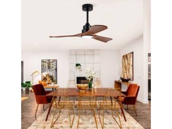Ventilateur de plafond 107cm style moderne noyer foncé avec éclairage télécommande silencieux intérieur extérieur 107x107x37cm