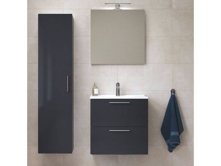 Vitra - Set Mia ensemble meuble 59x61x39 5cm avec miroir lavabo éclairage LED + armoire 145x35x35cm Anthracite brillant