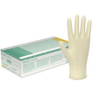 B.Braun Einmalhandschuhe Manufix Sensitive, weiß, 100 Stück, Latex, chemikalienbeständig, lebensmittelecht, Größe M