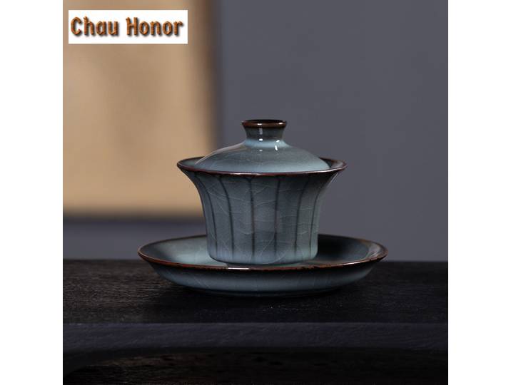 130ml fait à la main fer pneu glace fissure glaçure Gaiwan céladon thé Tureen bol à thé avec couvercle Kit théière couverture bol services à thé cadeau