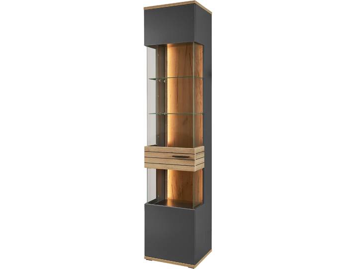 Vitrine Quincy , grau (anthrazit), B:45cm H:207,4cm T:40cm, Glas, Holzwerkstoff, MDF, Melamin, SET ONE BY MUSTERRING, Schränke, Vitrine, Spiegelbildlich montierbar, in 2 Farben erhältlich, 204,7 cm hoch