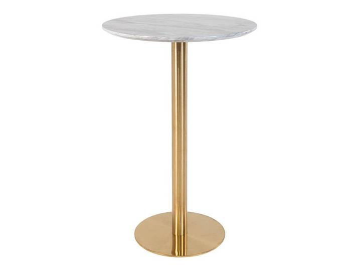 TYROL - Table Haute Ø70cm Aspect Marbré et Pied Métal Doré