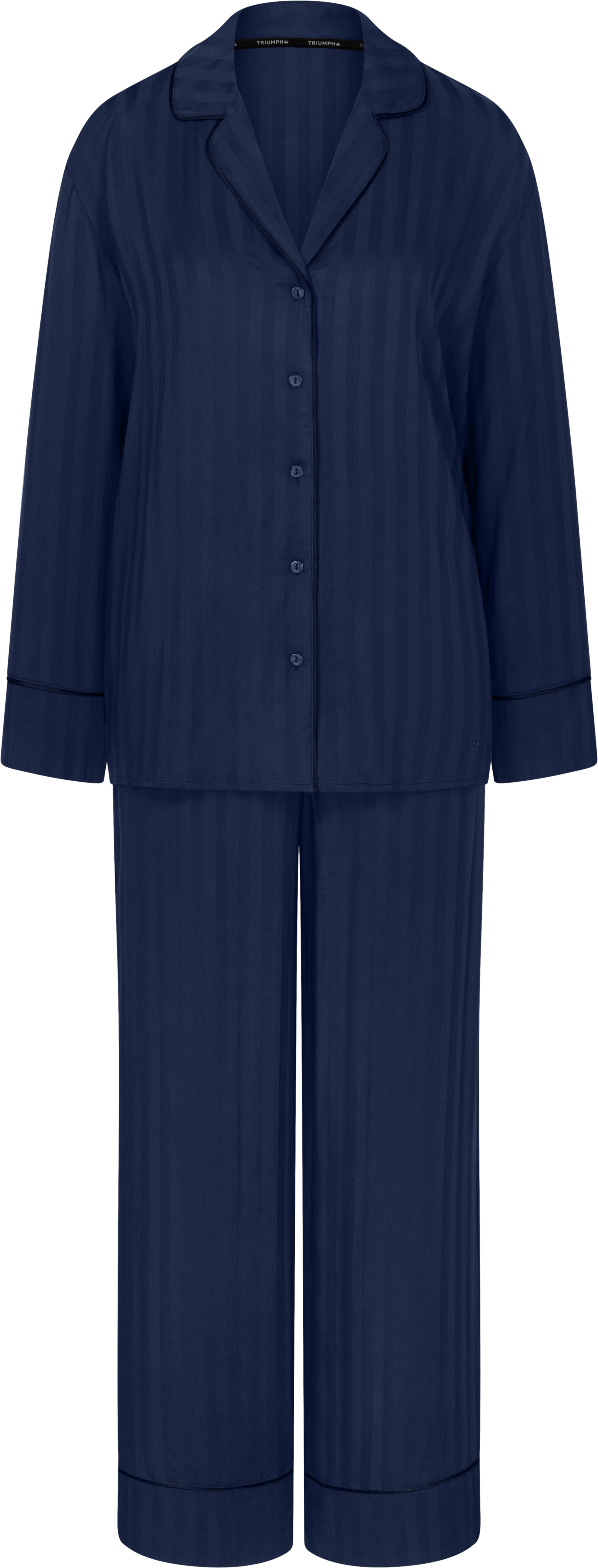 Schlafanzug TRIUMPH "Amourette Jacquard PW", Damen, Gr. 40, blau (admiral), Webqualität, Obermaterial: 100% Viskose, lang, V-Ausschnitt, Homewear-Sets Schlafanzug, elegant und weich admiral 40