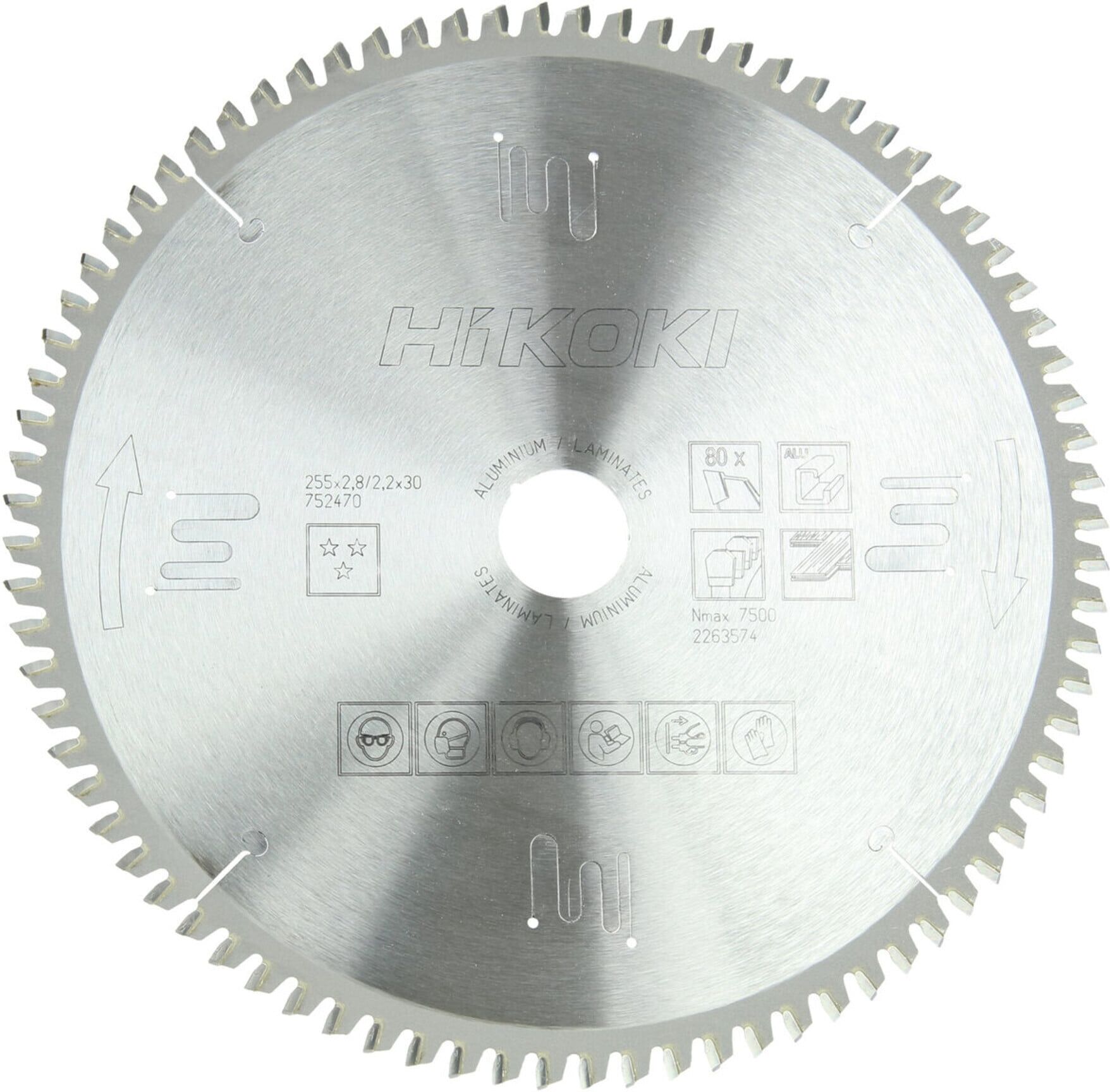 HiKOKI Kreissägeblatt 255x30 Z60 Trapez- Flachzahn Laminat Aluminium (752469)