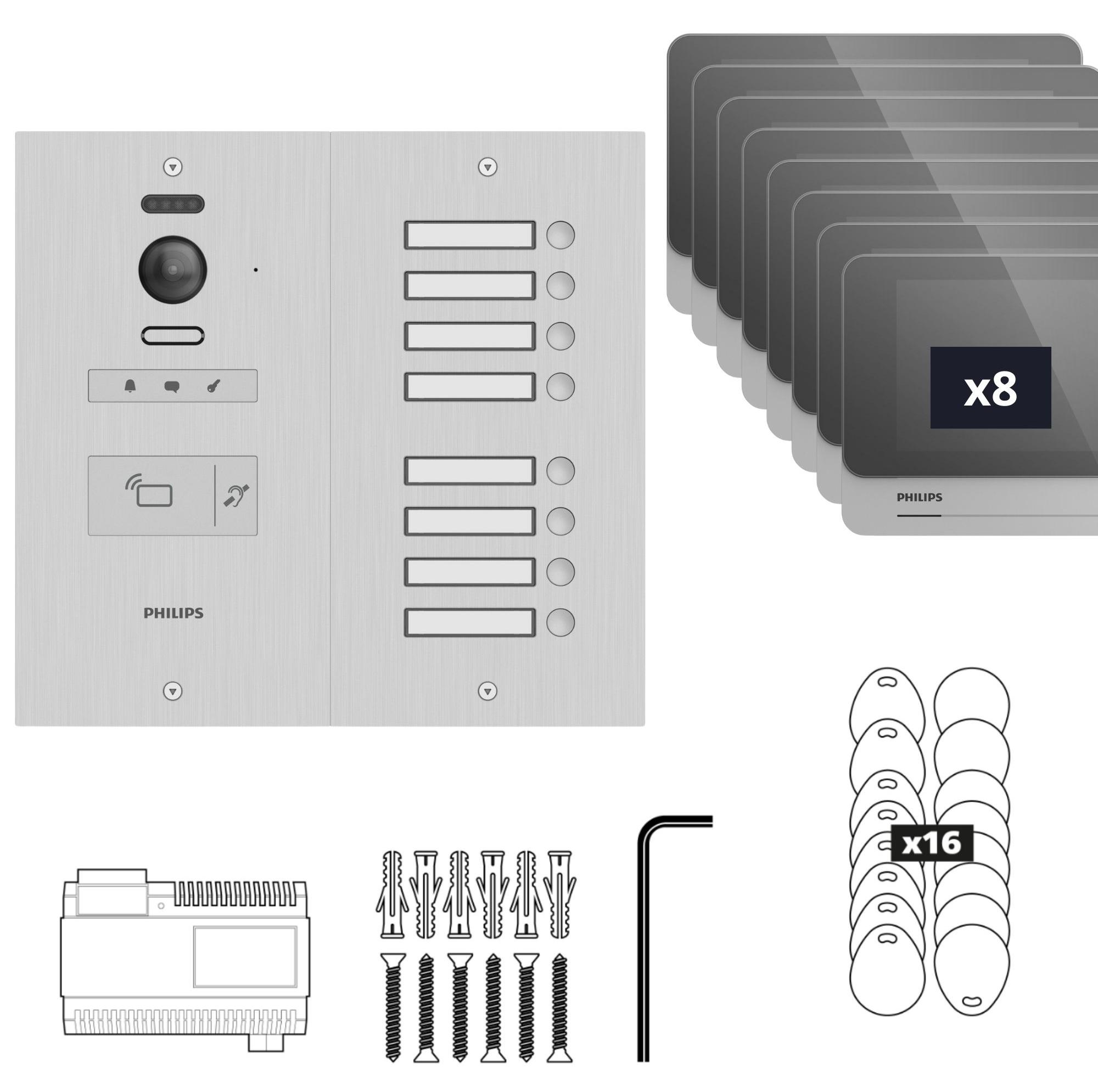 Gegensprechanlage für 8 Wohnungen/Büros - Vigik-kompatibel - Philips WelcomeHive 2
