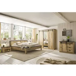 Modern Country Schlafzimmer in Holz verwittert Anthrazit (fünfteilig)