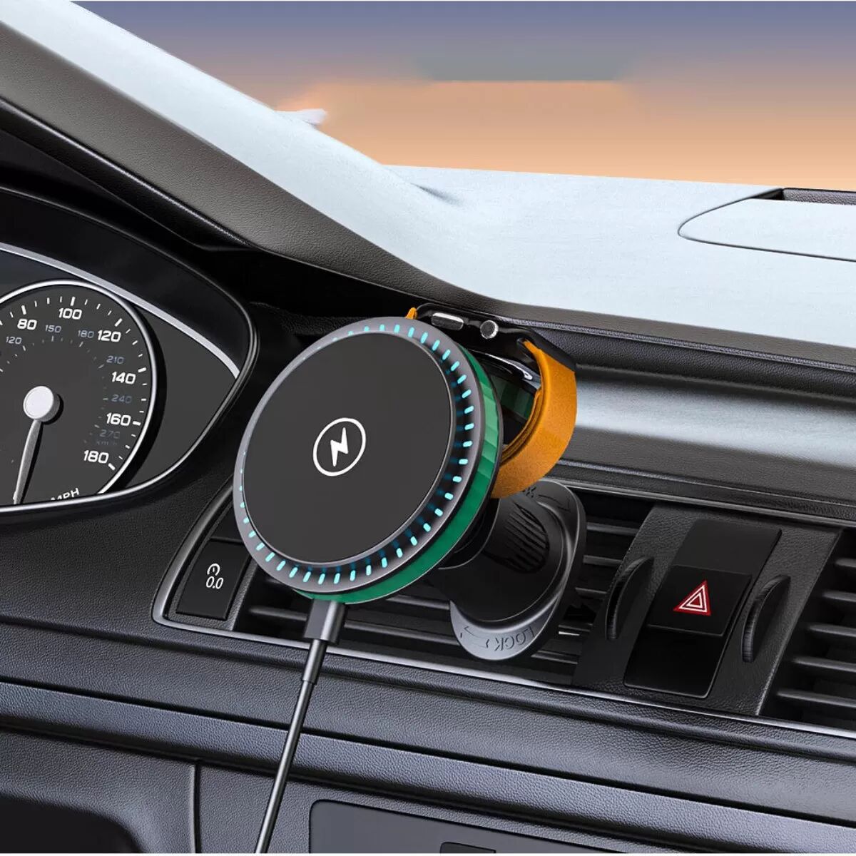INF Magnetisches 2-in-1 kabelloses Auto-Ladegerät und Handyhalter — 15W Schnellladung, Clip-On Lüftungsbefestigung, kompatibel