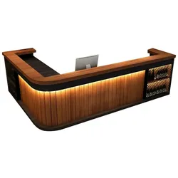 Bartresen, Empfangstheke in Holzoptik (mit Ecke) – Holzmaserungsdesign, geeignet für Bar, Restaurant & Café Braun 240x60cm 【Hutaohei 240 ZJ60】