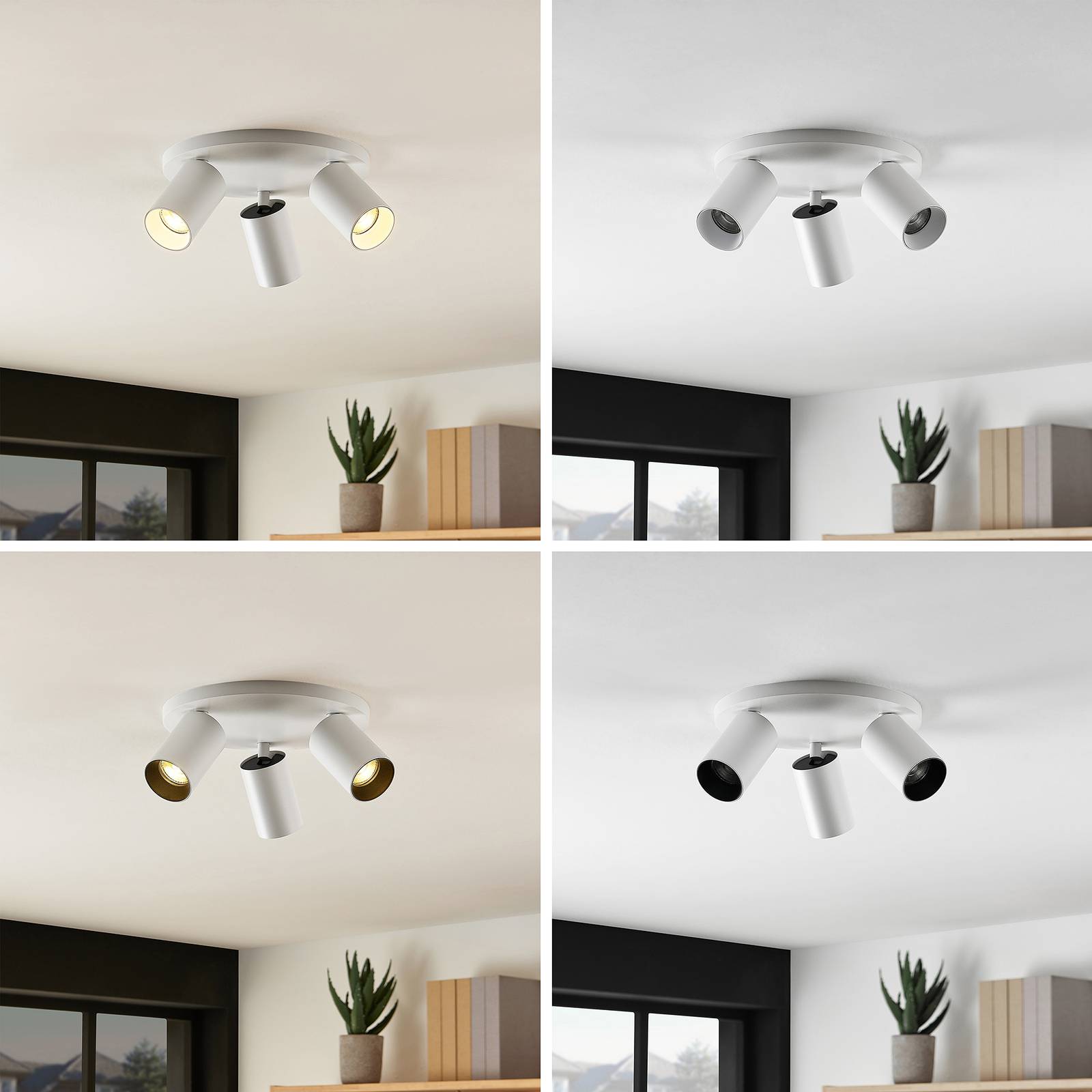 Arcchio Brinja spotlight, white, round, Ã˜ 6 cm, 3-bulb, GU10 Arcchio, dimmable, White / opal, Hallway, Aluminium, Modern, Ceiling Light