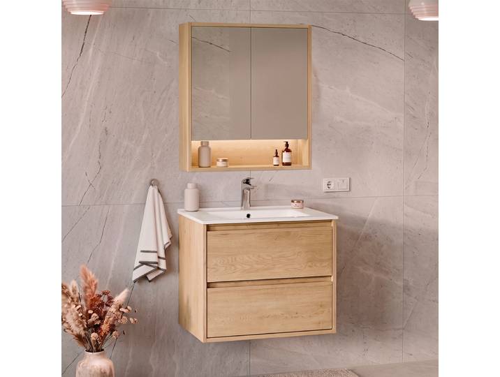 Ensemble Meuble Simple Vasque Encastrée 60cm Et Armoire Miroir Edmé Bois