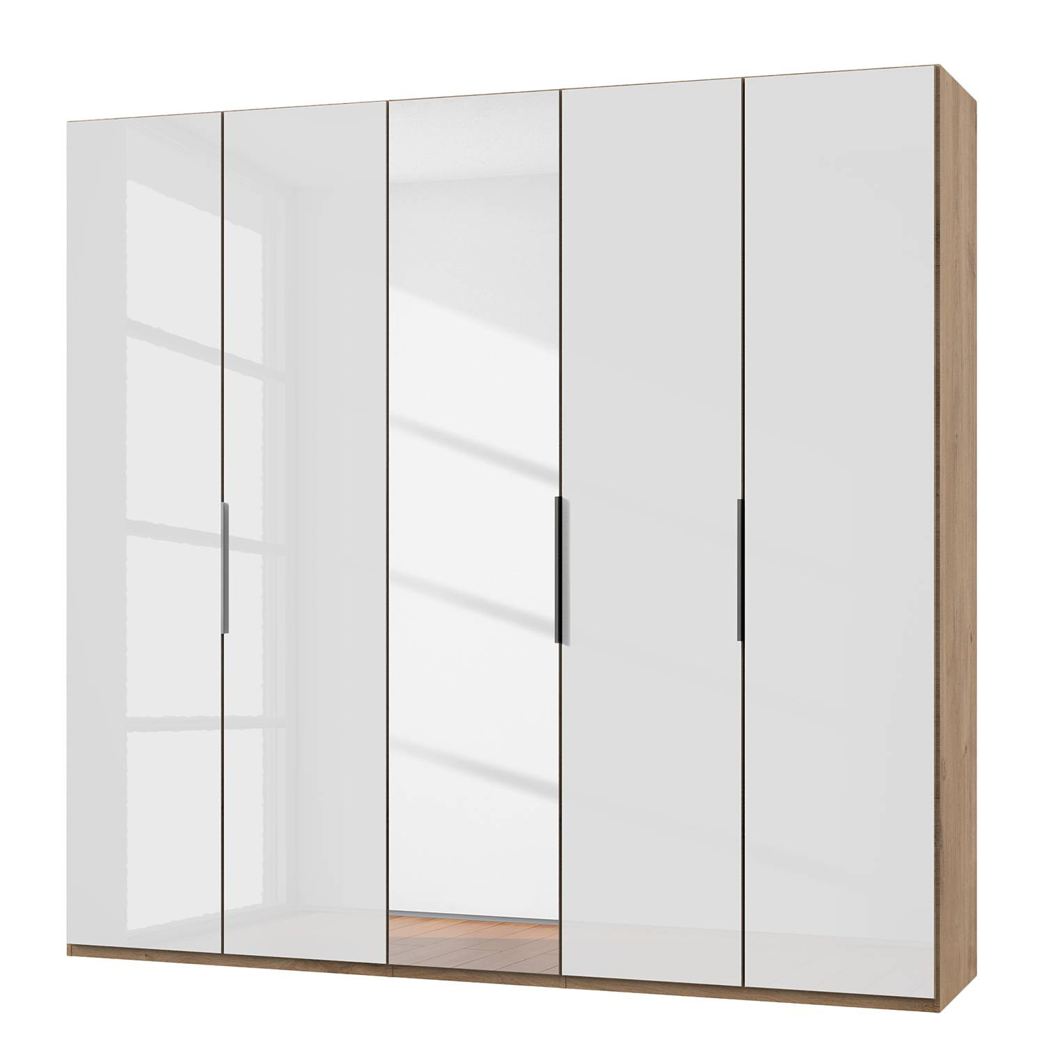 home24 Draaideurkast level 36 D II, wit/hoogglans wit/eikenlook, B: 250 cm, H: 236 cm