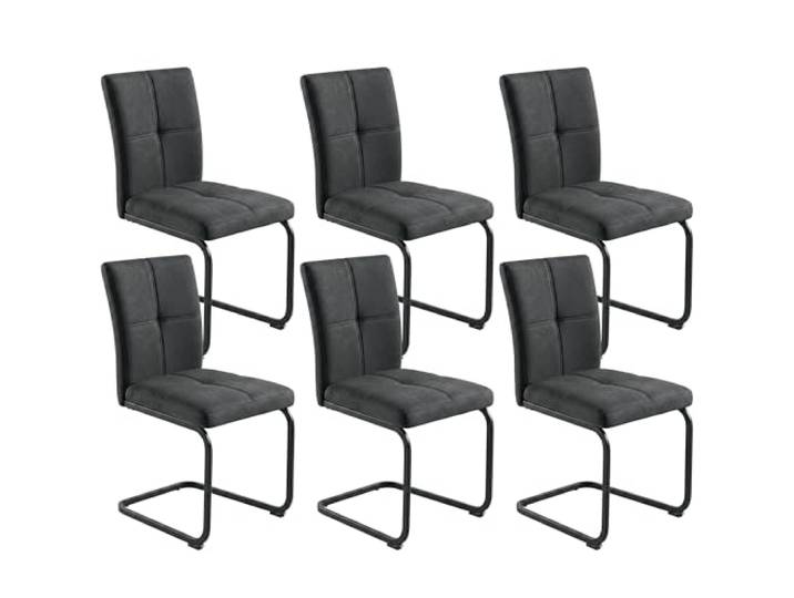 JIEXI Esszimmerstühle 6er Set, gepolsterte Schwingstühle mit hoher Rückenlehne, modern Freischwinger Konferenzstuhl mit Metallgestell, Vintage-Stoffbezug Stuhl für Esszimmer Empfang