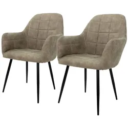 ECD Germany – Esszimmerstühle 2er Set Olive | Kunstleder, Armlehnen, Metallbeine, ergonomische Esszimmer- & Küchenstühle