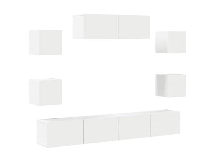 Makastle 7-TLG. TV-Schrank-Set Weiß Holzwerkstoff Wandmontage