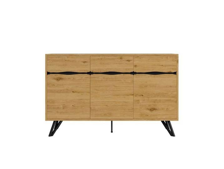Buffet 3 Portes Bois Pieds Métal Design Moderne Grand Rangement