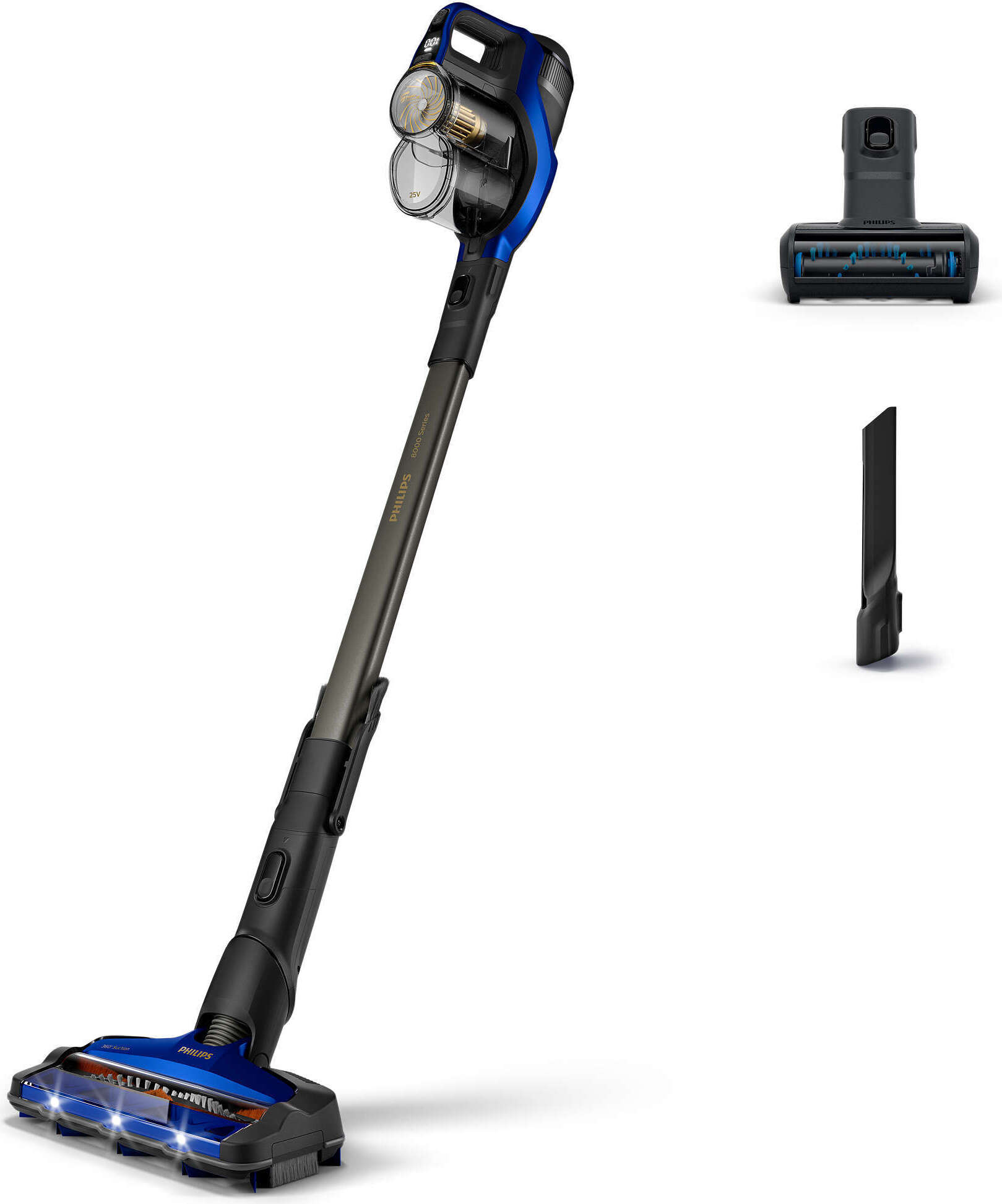 Philips SpeedPro Max 2-in-1 Kabelloser Staubsauger, 360°-Saugdüse, 25.2 V, 60 Min. Akku, Blau (XC8045/01)