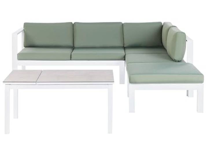 Lounge Set weiß Aluminium Ecksofa mit Auflagen grün 1 Couchtisch Messina