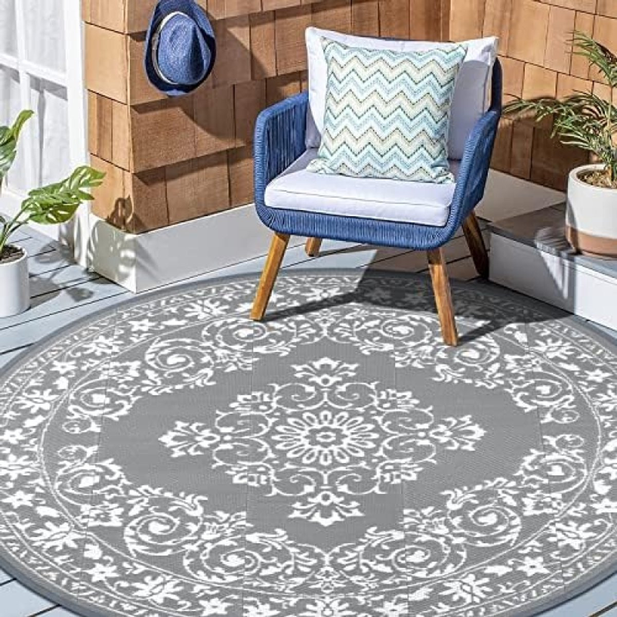 PolkaHome Rond vloerkleed voor binnen en buiten, Polypropyleen, Diameter: 180 cm