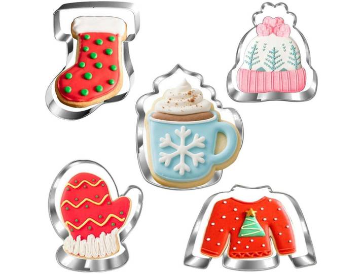 Ausstechformen Set 5-teilig Weihnachten, Mehrfarbig, Metall, 10x2x10 cm, Backen & Backzubehör, Keksausstecher