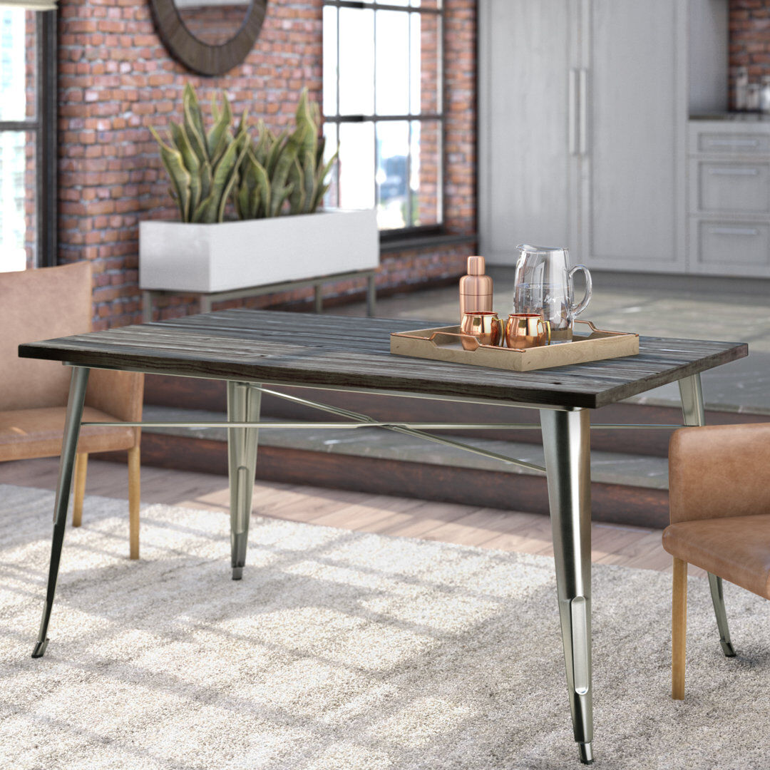 Blue Elephant Solid Wood Top Metal Base Dining Table Metallic