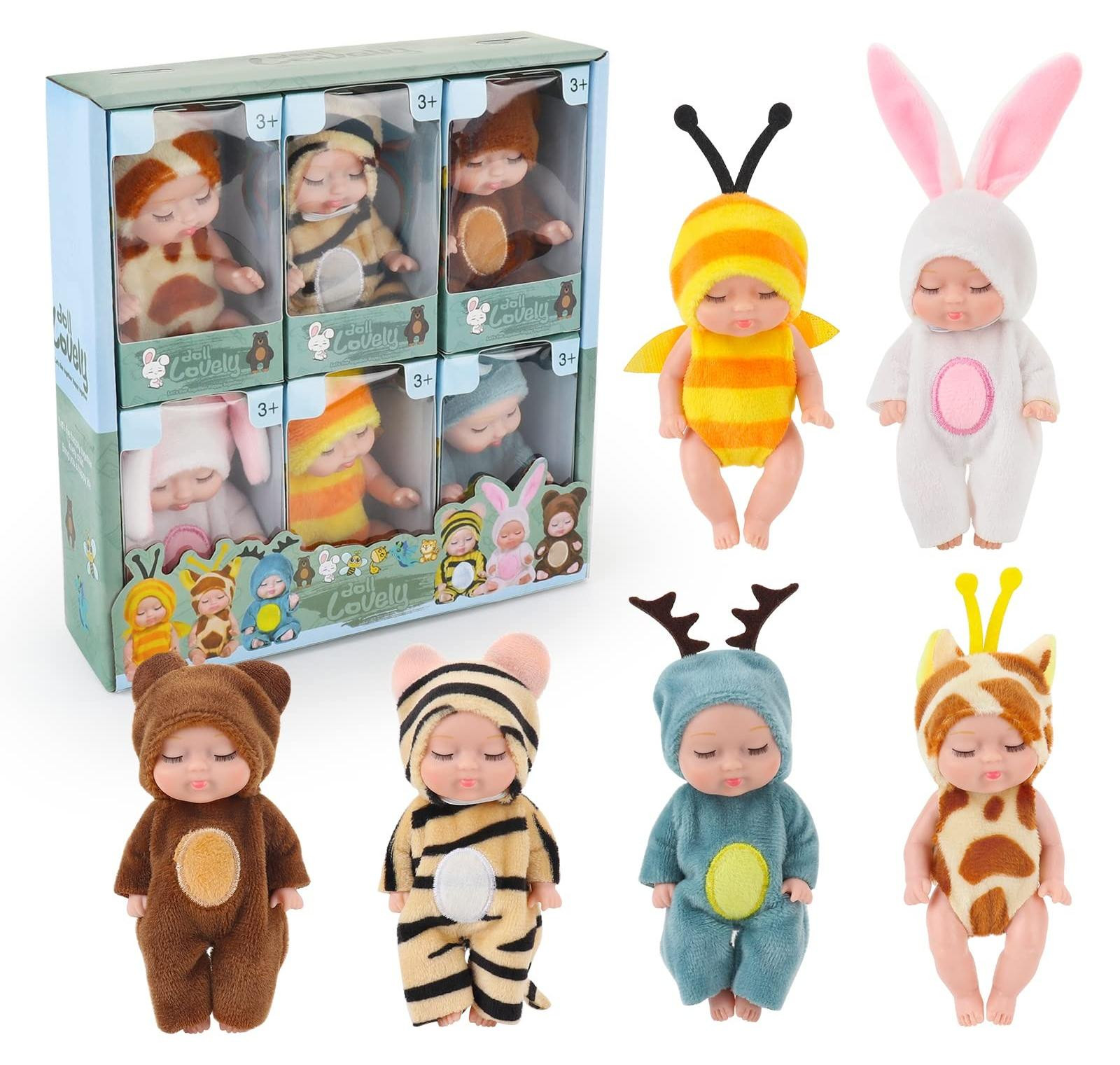 Set van 6 realistische en wasbare Mini Baby Dolls