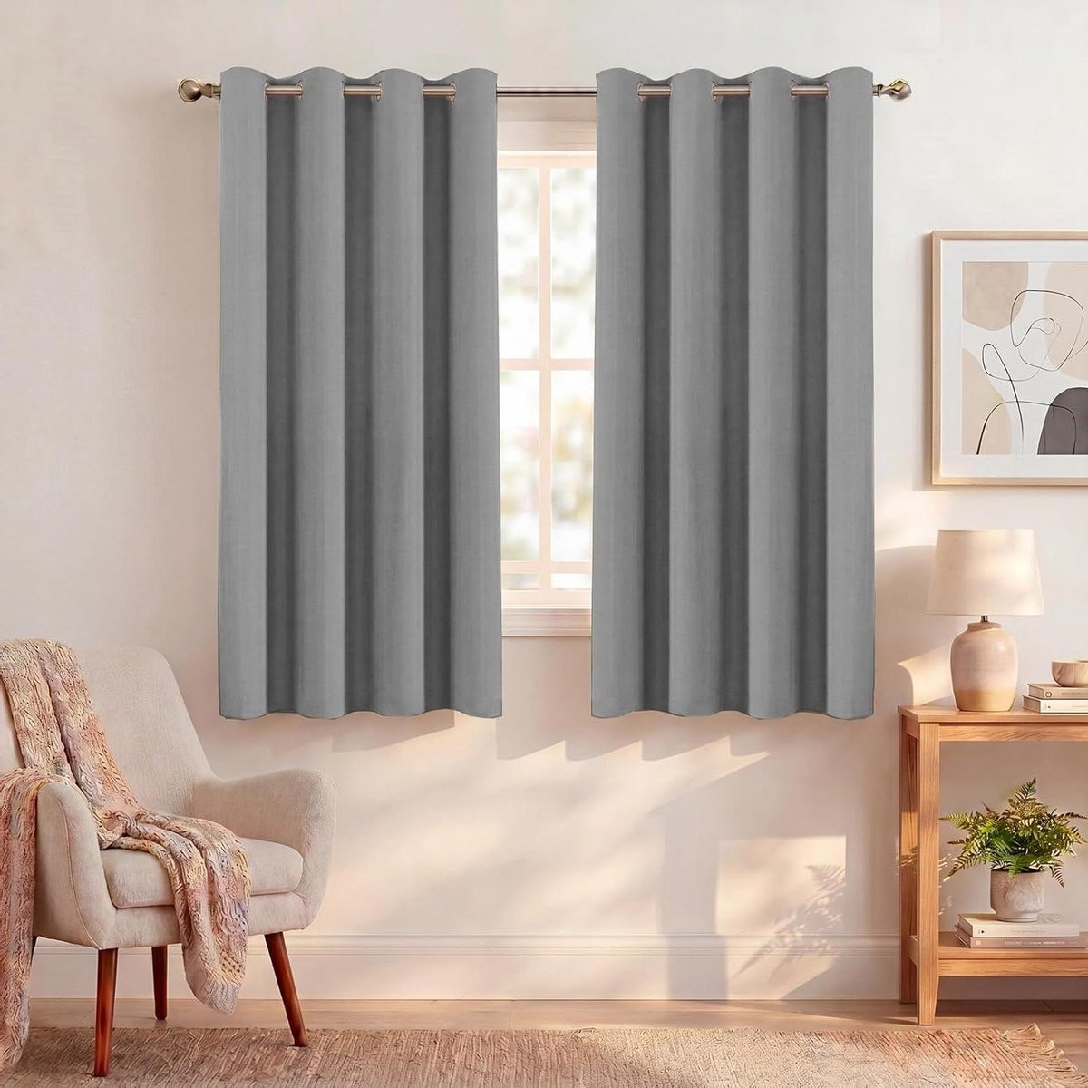 Set van 2 verduisteringsgordijnen - Grijs - Blokkeert 95% zonlicht - 140 x 175 cm