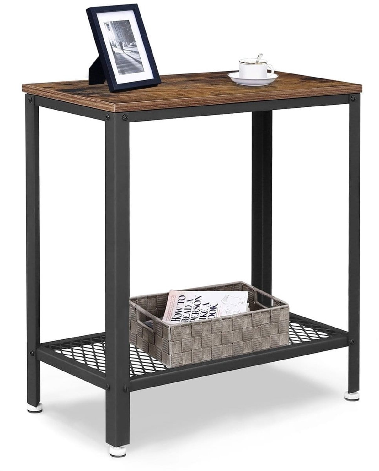 Klarven Bijzettafel Bruin en Zwart met Roosterplank en Stalen Frame