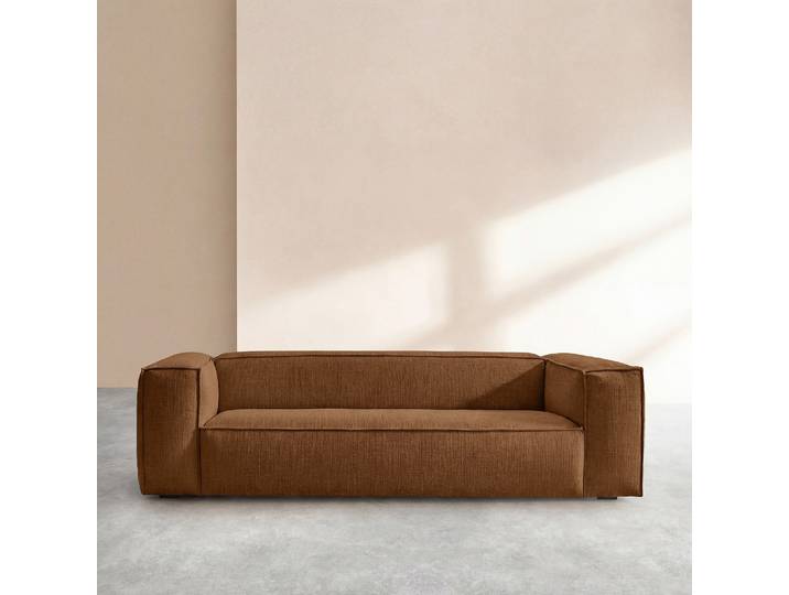 HABITAT - Canapé 3 places en tissu bouclette courte Mira - Marron noisette - Edwin