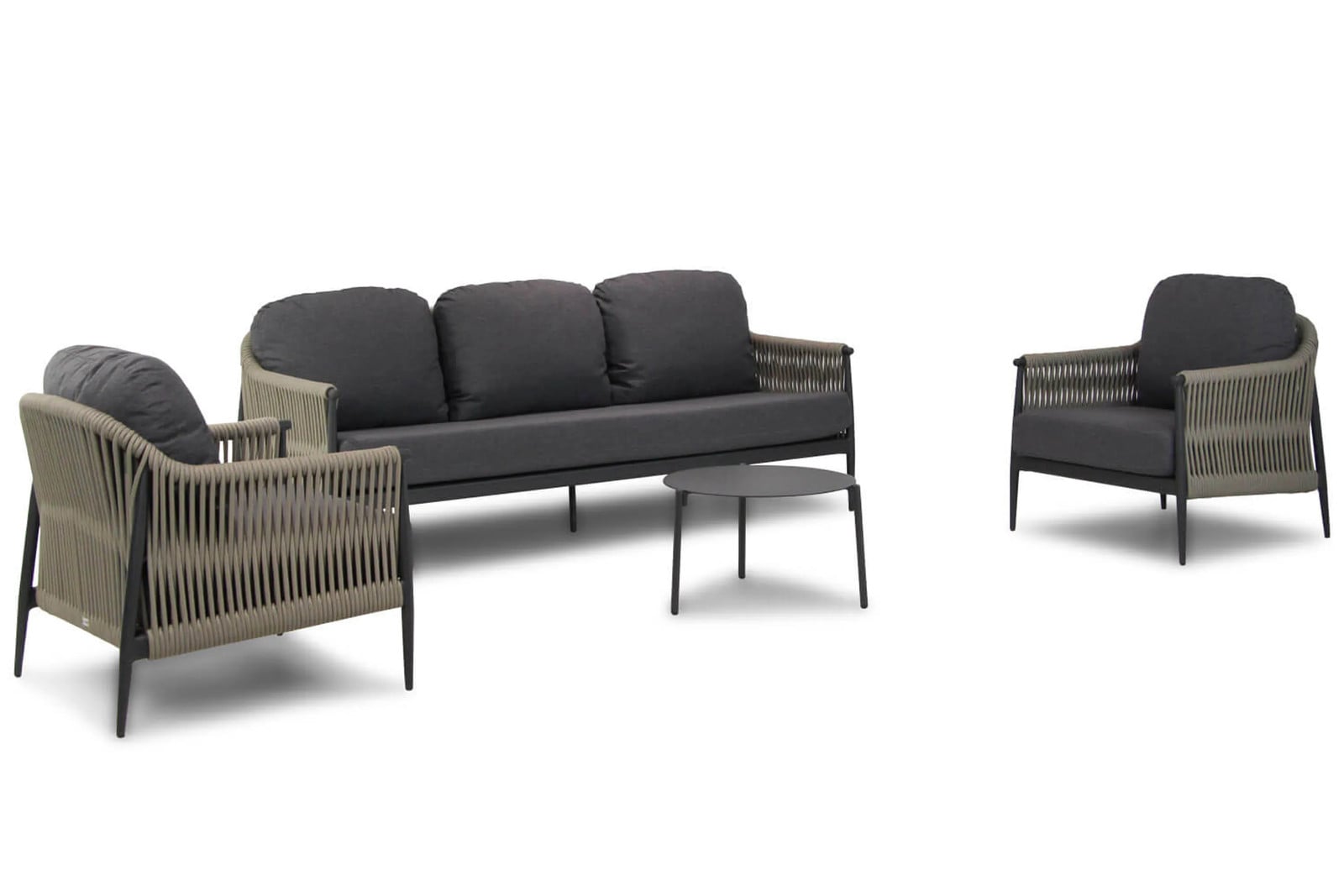 Coco 4-delige loungeset met aluminium en grijze stoffen kussens