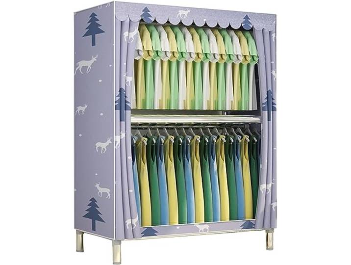 JMOZHCD Tragbarer Canvas-Kleiderschrank mit Hängestange, Kleiderschrank-Aufbewahrungsregal, Aufbewahrungsschrank, geeignet für Schlafzimmer, Wohnzimmer (E)