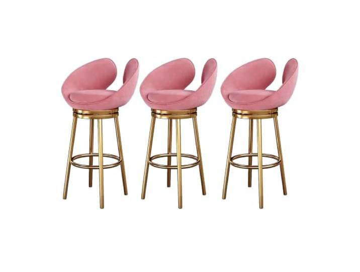 Drehbare Samt-Barhocker Set 1/2/3/4, rosa Moderner Samtsitz, Kücheninsel, Thekenhocker(3 PCS,25.6in)