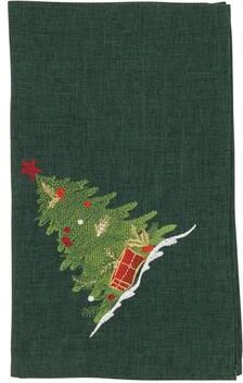 Saro Embroidered Christmas Tree Cloth Napkins (Set of 4) - Holiday Dinner Napkins for Christmas Entertaining & Table Décor