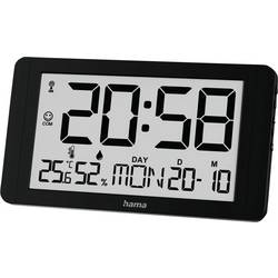 hama 00222215 Digitale Wanduhr Kuba, Funkuhr mit Thermometer/Hygrometer, Schwarz