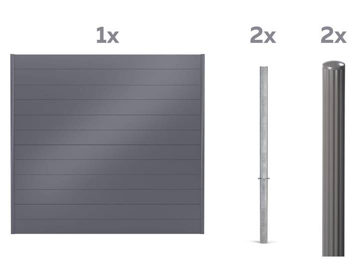 Alberts Sichtschutz Palitio als Set,umbragrau7022, zum Einbetonieren, Länge 2,00m, Profilhöhe 150mm