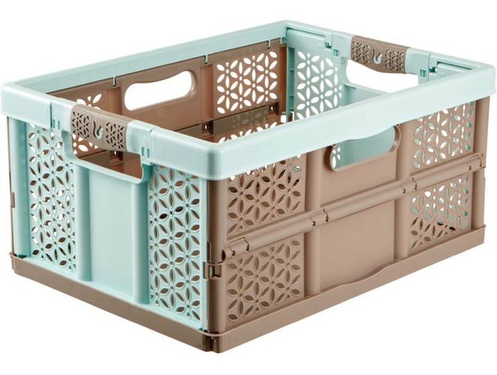 Klappbox KEEEPER lea , blau (hellblau, taupe), B:48cm H:23,5cm T:34,5cm, Kunststoff, Einkaufskörbe, Klappbox, aus hochwertigem Kunststoff, Soft-Touch-Griffe