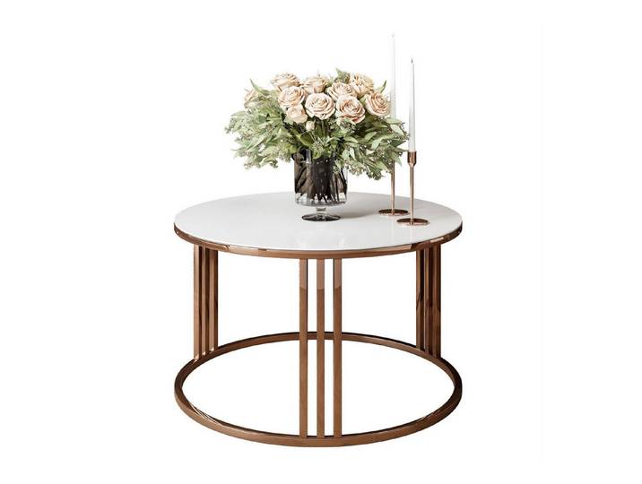 Lookway Couchtisch LORI GLASS Runder Couchtisch mit Kupfergestell, 70x48x70 cm