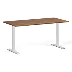 Höhenverstellbarer Schreibtisch, 1 Motor, 74-123 cm, Tischplatte 160x80 cm, weißes Metallgestell, Nussbaum