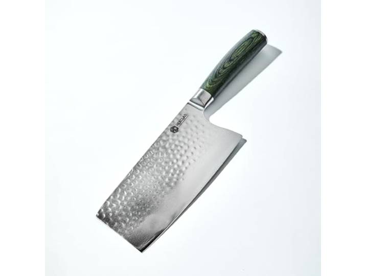 HexClad Hackmesser 18 cm – japanischer Damaststahl, Full Tang Rostfreie Klinge aus Damaststahl, Full-Tang-Konstruktion, Pakkaholzgriff, kraftvoll für Fleisch & Kräuter