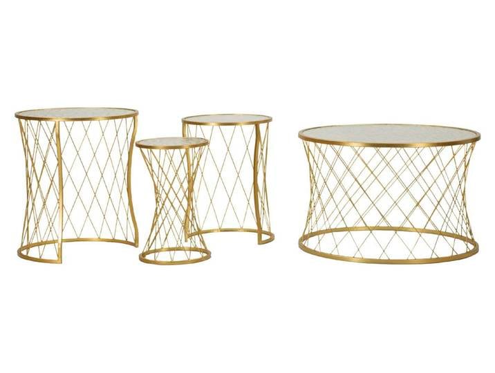 Ensemble De 4 Tables Basses Noah Gold - Tables Basses En Métal Doré Et Verre Trempé\, Motif Diamant\, Ensemble Gain De Place - 940